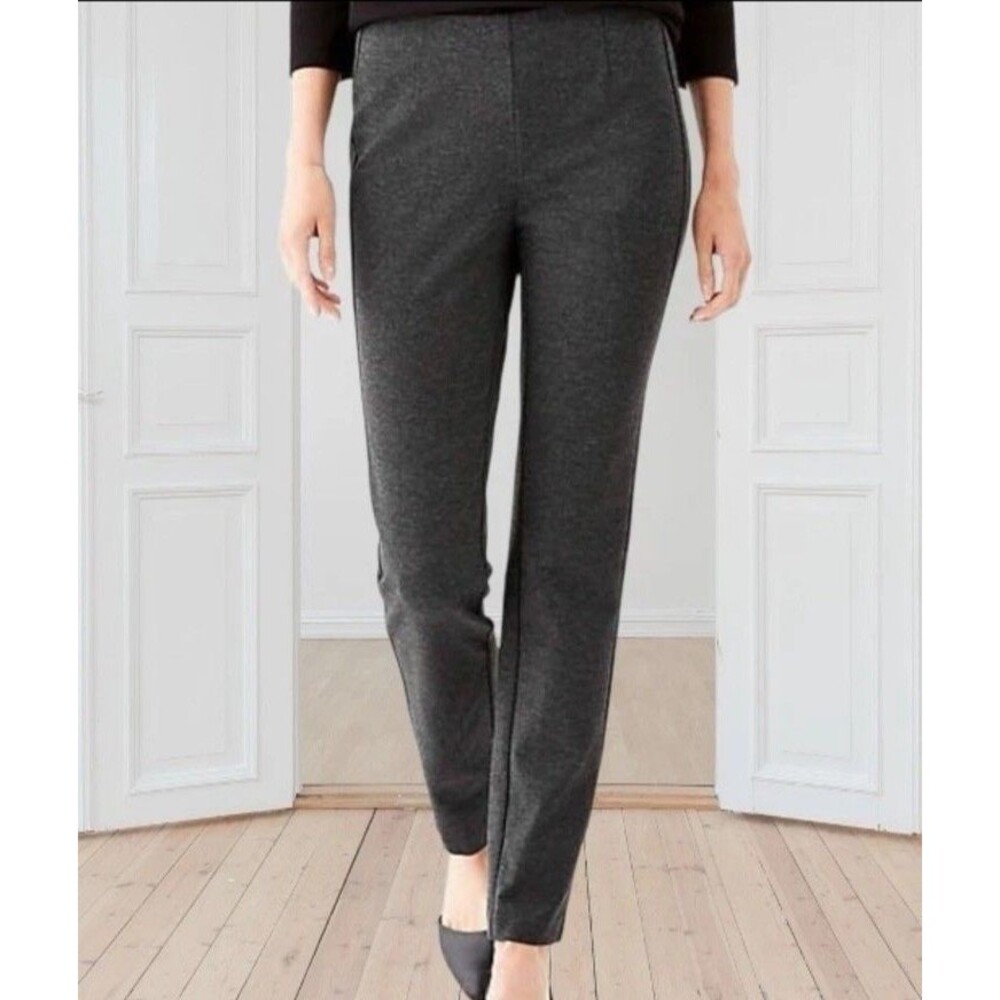 J Jill Size M Petite PM Ponte Slim-Leg Pants Charcoal Heather Grey elastic waist